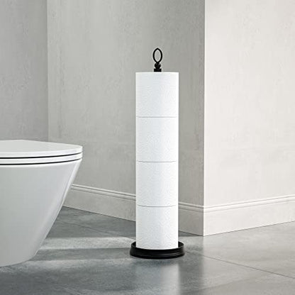 ROLABAM Heavy Weighted Toilet Paper Holder (with Reserve Function) Free Standing, Spare Toilet Paper Roll Storage Stand for Bathroom Total Height 22.5" ，Matte Black