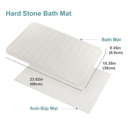 JUERLEN 2 Pack Diatomaceous Earth Shower Mat, Stone Bath Mat, Nonslip Super Absorbent Fast-Drying Hard Bath Mat for Bathroom Shower Floor, 24 x 16 inch, Grey and White Arrow Design