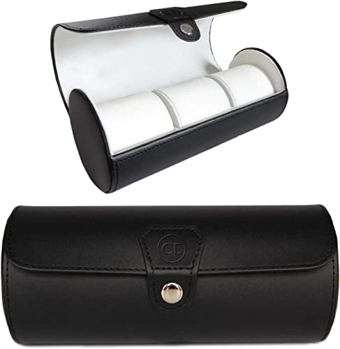 CASE ELEGANCE 3-Watch Travel Case Roll Organizer - Black | Vegan faux leather, for men, watch display case