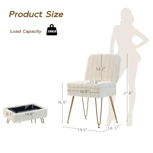 Vanity Chair with Storage | Comfy Ottoman with Folding Back