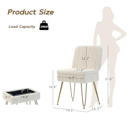 Vanity Chair with Storage | Comfy Ottoman with Folding Back