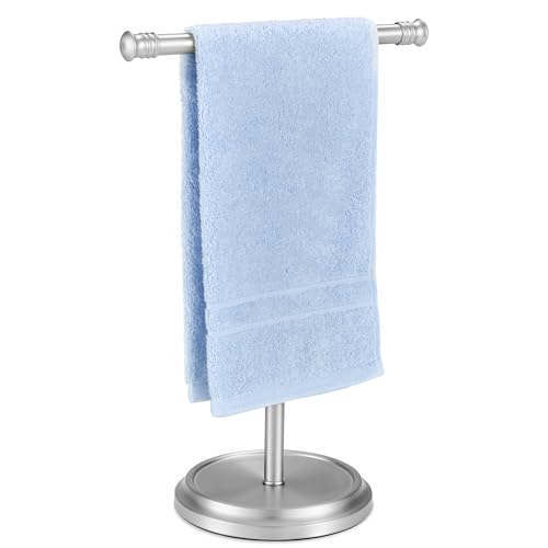 Hand Towel Holder Stand, Free Standing Towel Rack Stand with Stainless Steel Base, Rust-Proof Towel Bar for Bathroom Kitchen Countertop (Brushed Nickel)