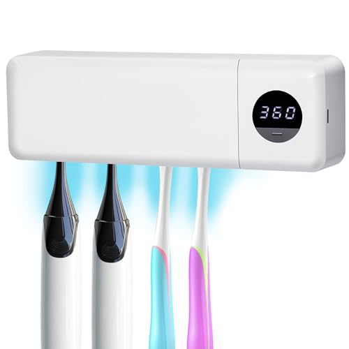 UV Toothbrush UV Light Cleaning Holder - Rechargeable Tooth Brush Smart Cleaner with Light Cleaning Air Drying - Bathroom Wall Mount Holders Cleaning and Drying