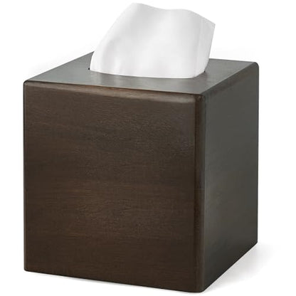 Mkono Tissue Box Cover Square, Rustic Wood Open-Bottom Holder, Dark Brown | Decorative Tissue Holder, Modern Farmhouse Decor, Desk Organizer, Bedroom Guest Room Bathroom living Room Office Dorm