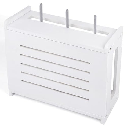Router Shelf Wall Mount WiFi Router Storage Box Modem Cable Cover Organized Power Strip Cable Management Hider Rack By Solid Wood White