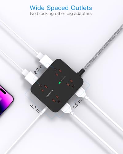 HANYCONY Surge Protector Power Strip, 1080J, 5 Ft Braided Extension Cord | 8 Outlets 4 USB Ports(2 USB C), Outlet Extender, Flat Plug, Wall Mount, Desk Charging Station, Home Office, Dorm Room ETL