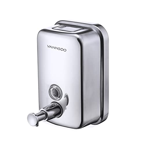Commercial Soap Dispenser Wall Mount Stainless Steel, 17 fl.oz. | 500ml Manual Liquid Pump Rust-Proof Leak Free for Bathroom