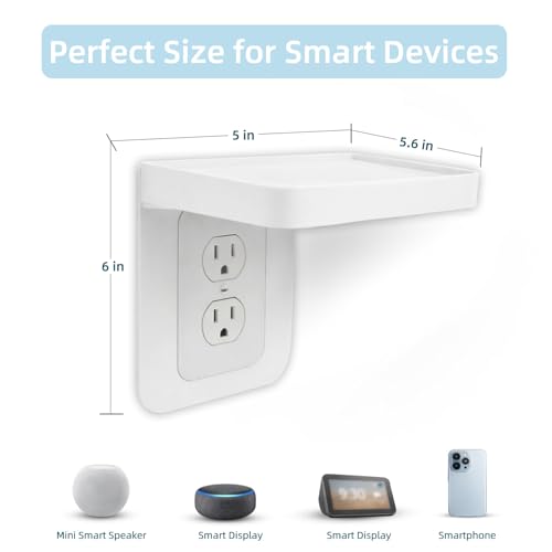 Outlet Shelf with Cord Storage, White Wall Holder for Bathroom, 1 Pack | Fits Decora and standard duplex outlet, Wall Organizer for Smart Home Decor Space Saving Power Tools