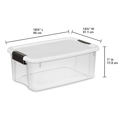 Sterilite 18 Qt Ultra™ Latch Box, Durable Clear Storage Bin w/ Lid, 6 Pack | Heavy-Duty and Stackable Plastic Containers with Latches for Closet, Cabinet, Bedroom, Bathroom and Dorm Room Organization