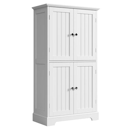 ChooChoo Bathroom Floor Cabinet with Adjustable Shelves | Bathroom Storage Cabinet, 4 Doors, Freestanding Cupboard for Living Room, White