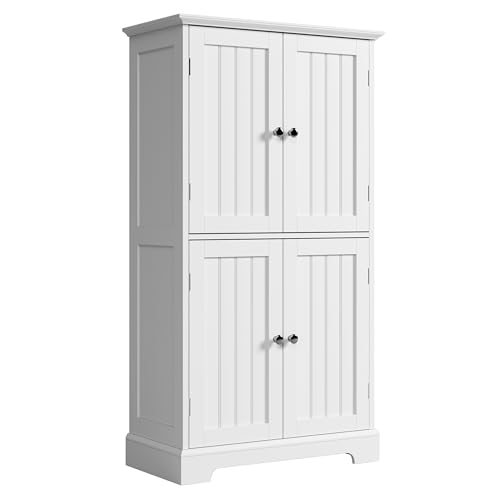 Bathroom Floor Cabinet with Adjustable Shelves (White | Engineered Wood)