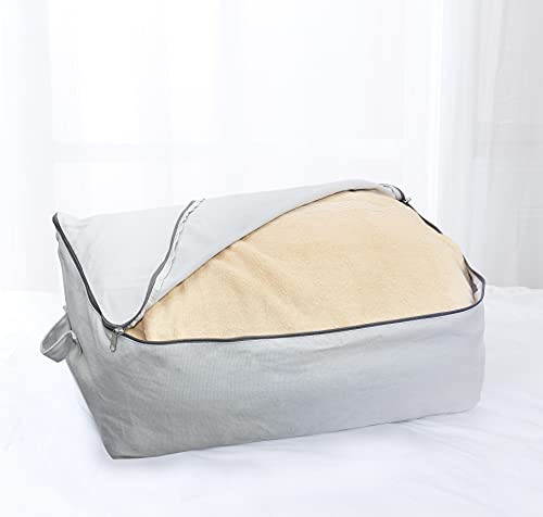 Breathable & Durable Canvas Storage Bags, Light Gray, 2-pack | Large Wardrobe Organizer, Zipper Closure, Lockable, 65 x 47 x 22 cm, Fits Beddings/Comforters/Pillows