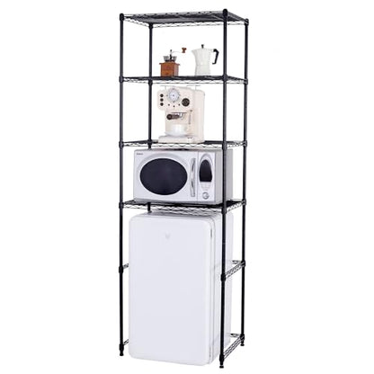 4 Tier Mini Fridge Shelf with Storage for Dorm, Black | Mini Fridge Storage Shelf, Microwave Stand, Adjustable Height Organizer, For Dorm, For Kitchen