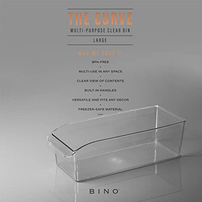 BINO | Plastic Storage Bins, Large | THE CURVE COLLECTION | Multi-Use Fridge / Freezer Organizer | Built-In Handle | BPA-Free | Pantry and Home Organization