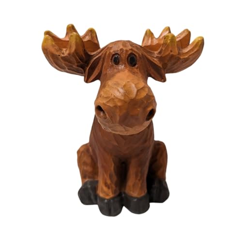 Wood-Cut Look Hand-Carved Moose Eyeglasses Holder Stand Rustic Decor | Whimsical spectacles eyewear glasses keeper display tray, cabin lodge country theme room desk table decoration, animal statue