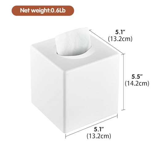 Tissue Box Cover, Modern Decorative Square Facial Storage Tissue Box Holder, Home Accessories for Bathroom Vanity Countertops, Dressers, Night Stand, Parlors and Office - White