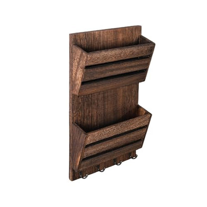 MOOACE Mail Organizer Wall Mount, Wood Mail and Key Holder with Hooks | 2-Slot Mail Sorter Organizer, Office File Organizer Letter Folder for Home Farmhouse Entryway Wall Decor