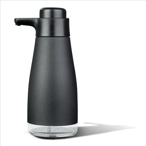 AIKE 15oz Liquid Soap Dispenser for Dish and Hand Soap Matte Black | Easy Push Durable Pump, No-Slip Base with Clear Liquid Window, Easy Refill Wide Opening, for Kitchen Sink and Bathroom