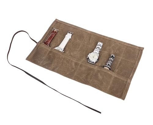 Travel Watch Roll Organizer with 6 Slots Handmade Watch Travel Case Roll-up Watch Organizer Storage Box Jewelry Roll Watch Travel Pouch Waxed Canvas Easy Carry On Watchlover Storage Gift for Men