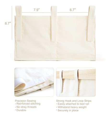 Mkono Bedside Caddy, Macrame Bunk Bed Hanging Organizer, 7 Pockets Ivory | Dorm Room Essentials, Boho Storage Bag, Remote Books Magazines Phone Snacks Drinks Holder, Bedroom Nursery Loft Baby Bed Rail