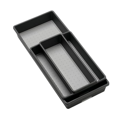 madesmart Classic 3 Bin Drawer Organizer Set, Granite | non slip feet, rounded corners, modular layout, mixed sizes, custom fit, office craft supplies, makeup tools, woman owned