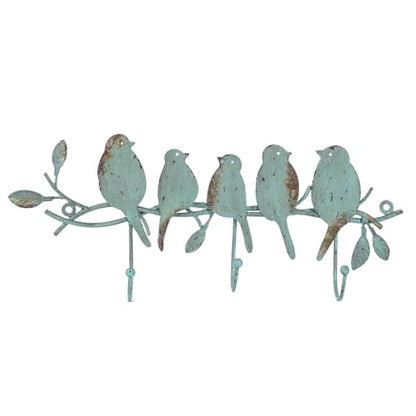 Vintage Metal Wall Mounted Coat Rack with 3 Hooks, Birds on Tree Branch Hanger Key Holder Wall Organizer for Hats, Towels, Clothes, Scarves, Jewelry Wall Decoration - Green