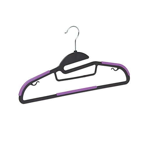 Amazon Basics Space Saving Non-Slip Rubber Coated Plastic Hangers with 360 Degree Swivel Hook, Black/Purple, Pack of 50