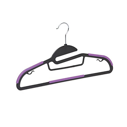Amazon Basics Space Saving Non-Slip Rubber Coated Plastic Hangers with 360 Degree Swivel Hook, Black/Purple, Pack of 50