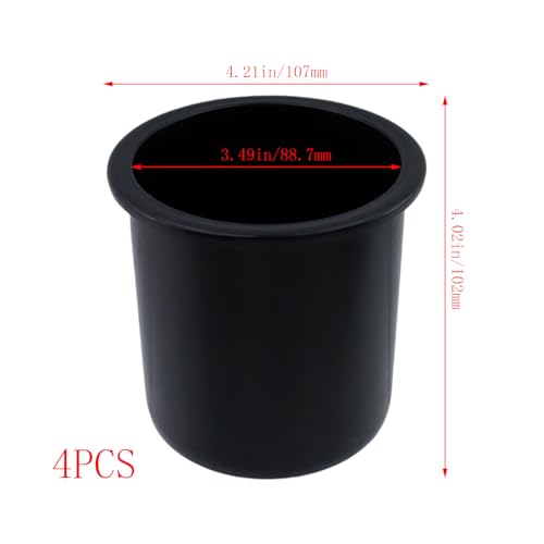 Dnyta 4pcs 4.2" x 4" Black Plastic Cup Holder Insert, Car Seat Cups Holders | Sofa Recliner Cup Holder Replacement, Couch Cups Poker Table Cup Holders for Table, Sofa, Boat, Truck, Car, Recliner