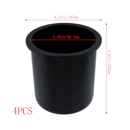 Dnyta 4pcs 4.2" x 4" Black Plastic Cup Holder Insert, Car Seat Cups Holders | Sofa Recliner Cup Holder Replacement, Couch Cups Poker Table Cup Holders for Table, Sofa, Boat, Truck, Car, Recliner
