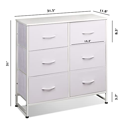 WLIVE Dresser for Bedroom with 6 Drawers, White | Closet Dresser, Metal Frame, Wooden Top, Fabric Dresser for Closet, Living Room, Hallway