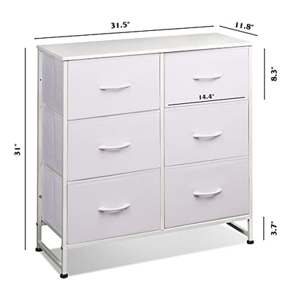 WLIVE Dresser for Bedroom with 6 Drawers, White | Closet Dresser, Metal Frame, Wooden Top, Fabric Dresser for Closet, Living Room, Hallway