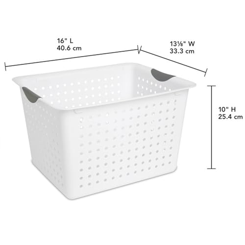 Sterilite Deep Ultra™ Basket, Open Plastic Storage Bin, White, 6 Pack | Large Open Containers and Bins for Pantry Shelves, Kitchen Cabinets, Laundry, Closets, Dorm Rooms, Classrooms & Bathrooms