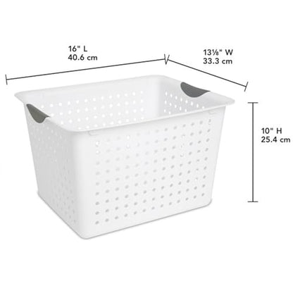 Sterilite Deep Ultra™ Basket, Open Plastic Storage Bin, White, 6 Pack | Large Open Containers and Bins for Pantry Shelves, Kitchen Cabinets, Laundry, Closets, Dorm Rooms, Classrooms & Bathrooms