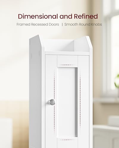 VASAGLE Storage Cabinet Slim with Reversible Doors, Farmhouse | Small Storage Corner Floor Cabinet, Narrow Orgnizer, Adjustable Shelves, Cloud White, Siren Collection, UBBK312WB01S
