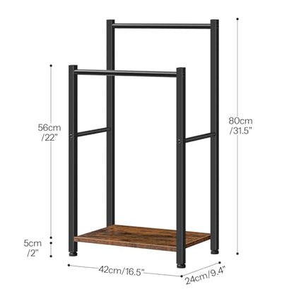 HOOBRO Free Standing Towel Rack for Bathroom, 2 Tier Blanket Rack, 16.5" L x 9.4" W x 31.5" H, Blanket Holder, Drying and Display Rack with Shelf, Rustic Brown and Black BF02LB01