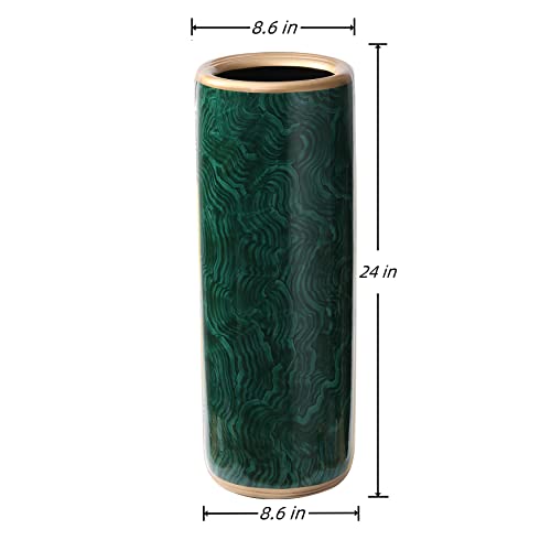 24" H Ceramic Umbrella Stand Malachite Green for Entryway Indoor | Porcelain Umbrella Rack Modern Style Floor Vase for Storing Canes Walking Sticks for Entryway Porch Indoor Home Decor