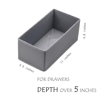 Small Foldable Fabric Drawer Organizer 6 Pack Grey - 11“ Breathable Closet & Dresser Storage Bins for Socks, Underwear, Bras & Baby Clothes