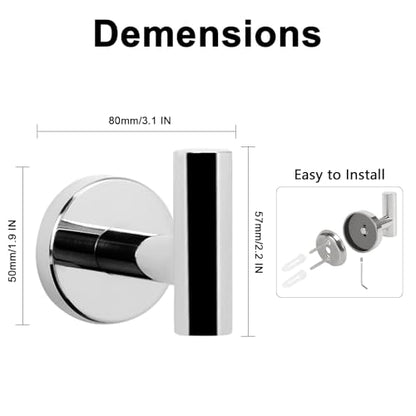 NearMoon Bath Towel Hooks- SUS 304 Stainless Steel Robe Hook Holder, Heavy Duty Coat Hook for Bathroom Livingroom Hotel Kitchen Garage, Wall Mounted (Chrome Finish, 4 Pack)