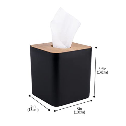 MOCHTERO Tissue Box Cover,Tissue Holders,Tissue Box Holder for Bathrooms,Bamboo Cover Plate,Home and Office,5 * 5 * 5.4in (Black)