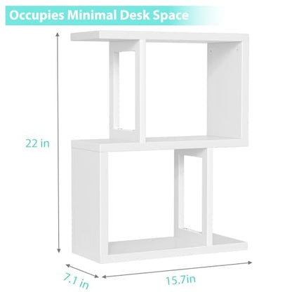 Small Desktop Bookshelf for Top of Desk Shelf - Mini White Table Bookcase 3-Tier Shelves Storage Book Organizer Hutch for Dorm Office College