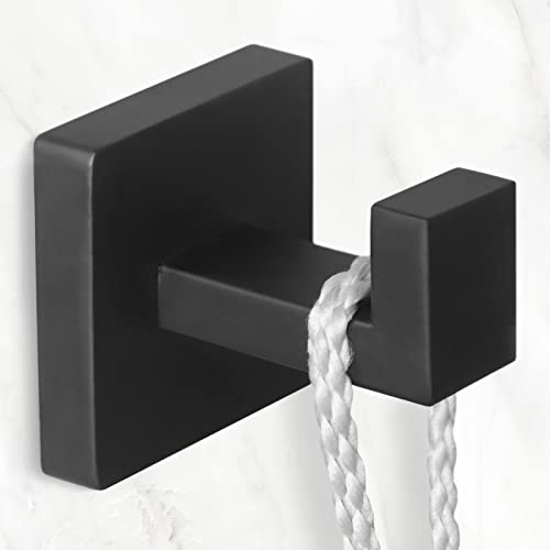 IBosins 4-Pack Towel Hooks Hand Towel Holder Bathroom Robe Hanger Coat Hook | Matte Black Square Bath Towel Hook Wall Mount Heavy Duty Stainless Steel Hat Hook for Living Room Bedroom Kitchen Closet