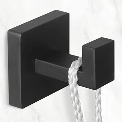 IBosins 4-Pack Towel Hooks Hand Towel Holder Bathroom Robe Hanger Coat Hook | Matte Black Square Bath Towel Hook Wall Mount Heavy Duty Stainless Steel Hat Hook for Living Room Bedroom Kitchen Closet