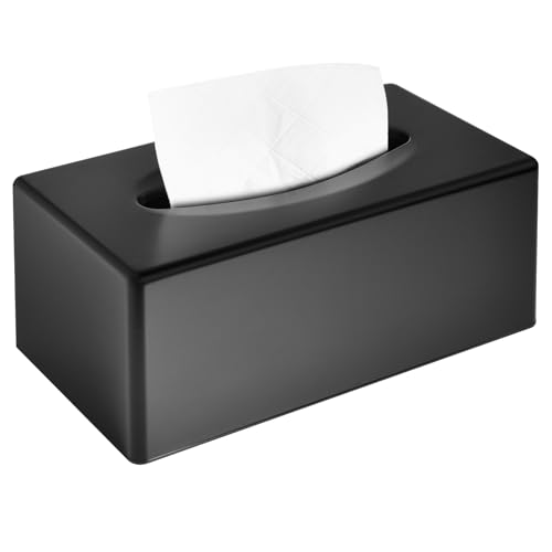 Y-in Hand Tissue Box Cover, Rectangle Facial Tissue Holder with Bottom, Decorative Storage Organizer Box for Bathroom Vanity, Countertops, Dressers, Night Stand, Parlors and Offices - Matte Black