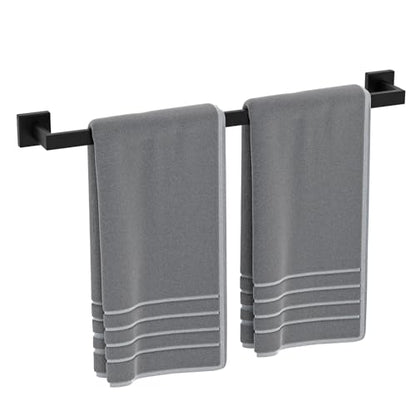 24 Inch Matte Black Towel Bar, Square Base, Total Length 26-Inch | Thicken Towel Rack for Bathroom Wall, SUS304 Stainless Steel Towel Rod, Modern Home Decor