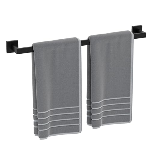 24 Inch Matte Black Towel Bar, Square Base, Total Length 26-Inch | Thicken Towel Rack for Bathroom Wall, SUS304 Stainless Steel Towel Rod, Modern Home Decor