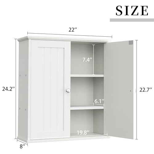 Shintenchi Bathroom Wall Medicine Cabinet, Over The Toilet Storage, White | Bathroom Storage Organizer Cupboard, with 2 Magnet Door and 3-Tier Shelves, Space Saving, Easy to Assemble & Clean