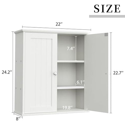 Shintenchi Bathroom Wall Medicine Cabinet, Over The Toilet Storage, White | Bathroom Storage Organizer Cupboard, with 2 Magnet Door and 3-Tier Shelves, Space Saving, Easy to Assemble & Clean