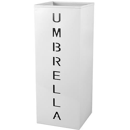 Metal Umbrella Stand Holder, 16.5x6.3x6.3inch Square Free Standing Umbrella Rack Decorative Umbrella Holder Bin Multipurpose Walking Sticks Holder for Umbrella Cane Entryway (White)
