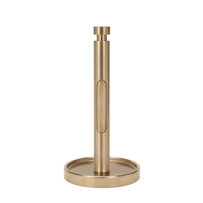 Ivilon Countertop Paper Towel Holder - Weighted Heavy Duty Steel Stand with Non-Slip Base for a Steady One-Handed One Sheet Tear - Fits All Rolls - Warm Gold